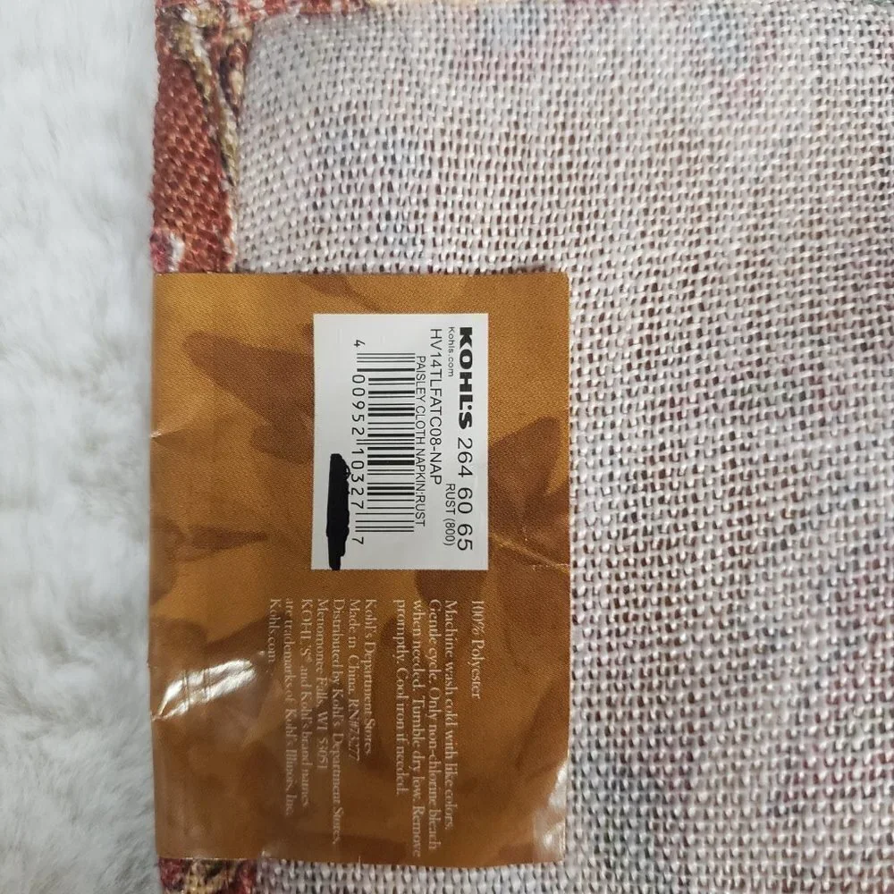 Harvest Season Nutmeg Paisley Boho Thanksgiving Holiday Dinner Napkins x4 NWT